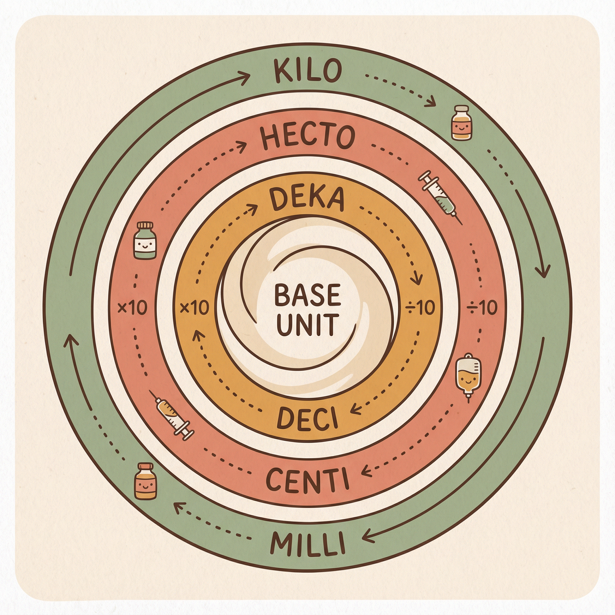 Metric conversion wheel showing prefixes